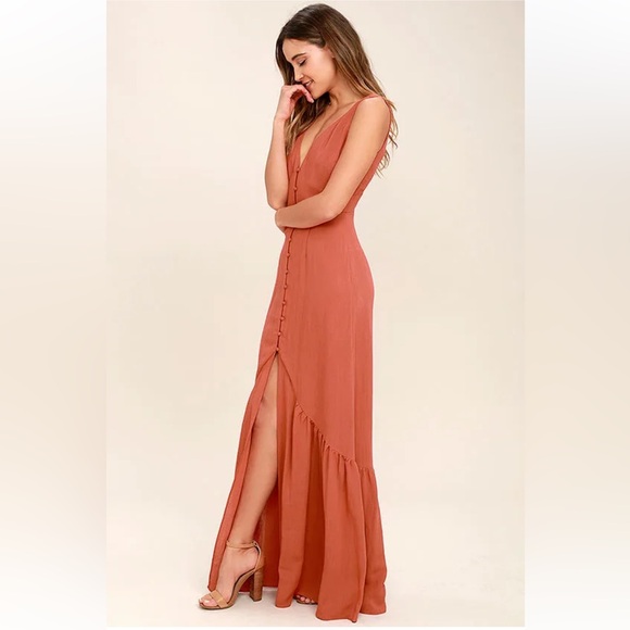 Simpatico Rust Orange Maxi Dress, sz M - Picture 2 of 8